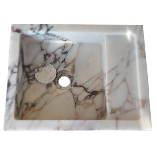 calacatta viola marble wall mount sink W14xL18xH5 polished with drain cap hidden drain top view