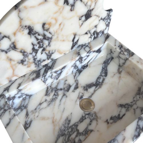 calacatta viola marble wall mount sink W18xL24xH6 polished with backsplash angle closeup view