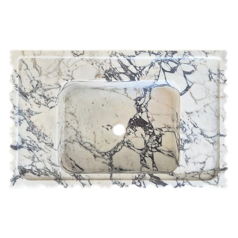 calacatta viola marble wall mount sink W18xL28xH6 U form fluted front polished top view