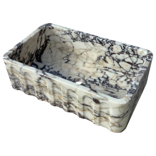 calacatta viola marble wall mount sink W19.5xL31.5xH10 polished fluted top angle view2