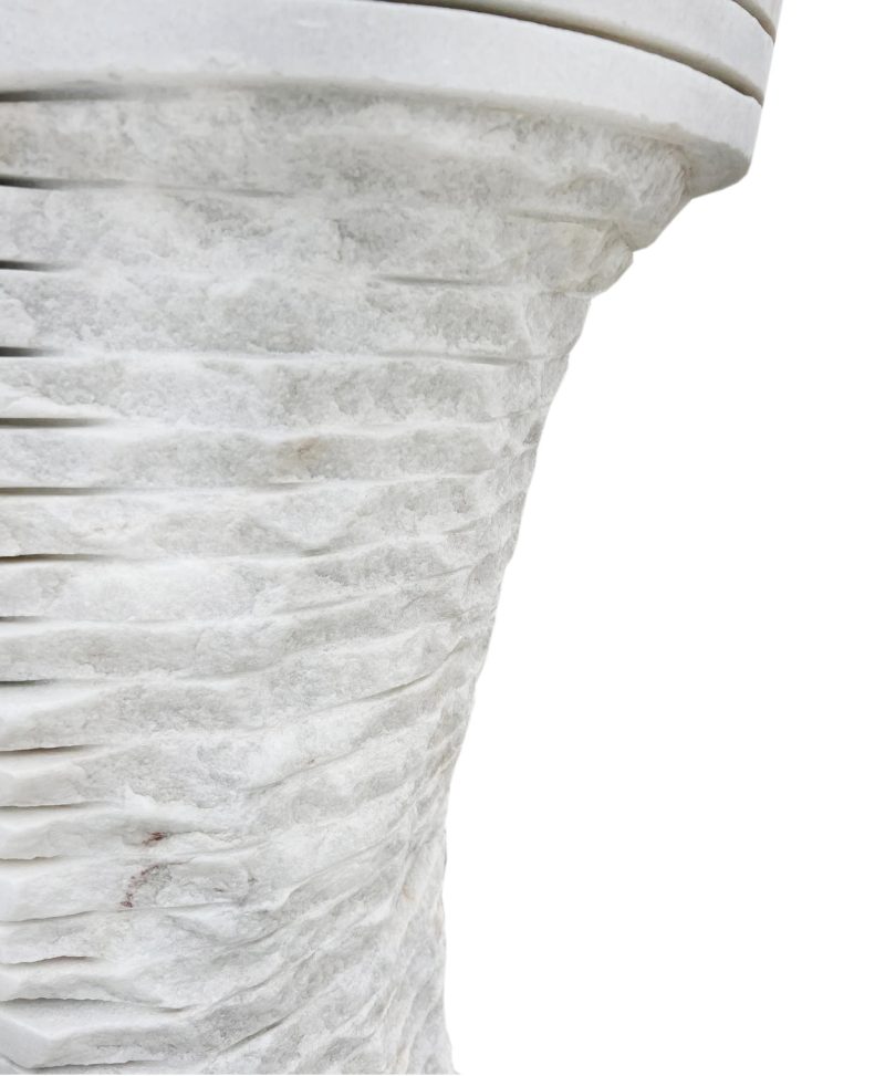 carrara marble designer pedestal W16xL16xH36 combed rough finish outiside closeup view