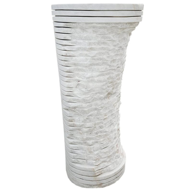 carrara marble designer pedestal W16xL16xH36 combed rough finish outiside side view