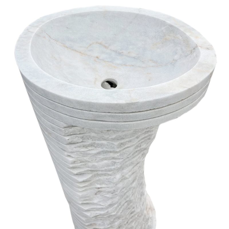 carrara marble designer pedestal W16xL16xH36 combed rough finish outiside top angle view