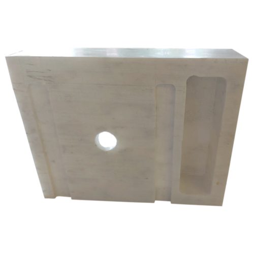 carrara white marble wall mount sink W14xL18xH5 polished with drain cap hidden drain back view