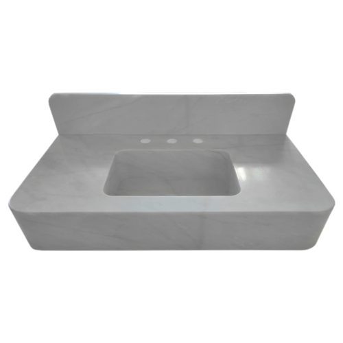 carrara white marble wall mount sink W18xL36xH6 polished with backsplash front view