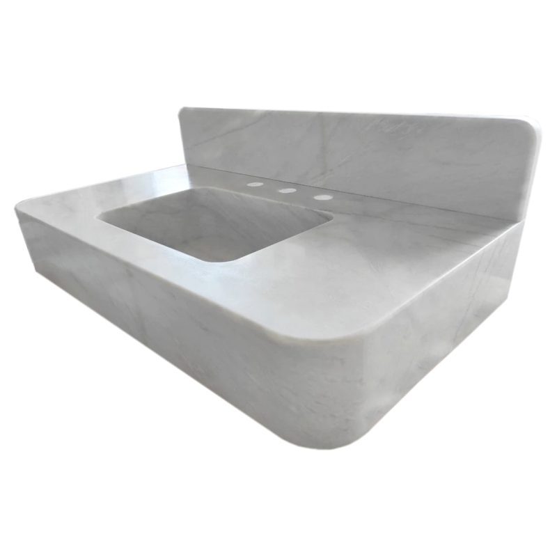 carrara white marble wall mount sink W18xL36xH6 polished with backsplash profile view