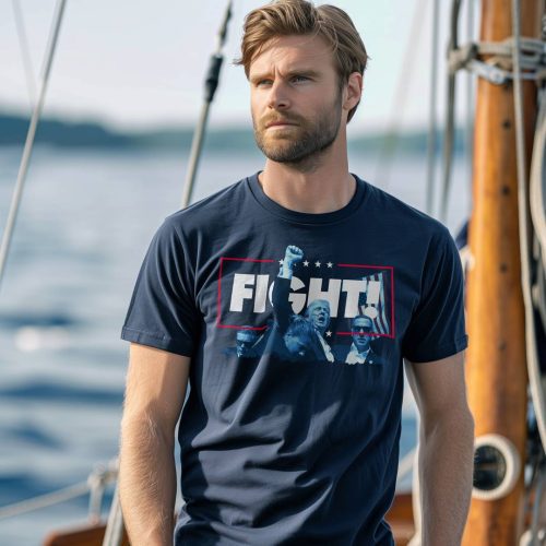 fight trump shirt on boat navy blue