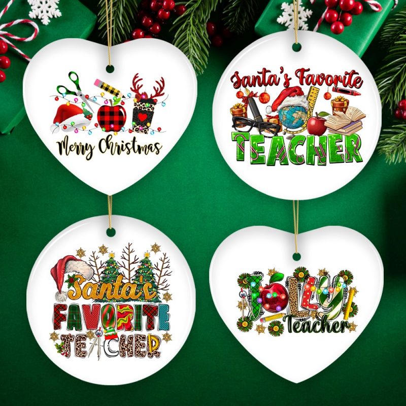 forproductSchoolTeacherHolidayPlaidChristmasOrnamentBundle CeramicAppreciationGiftsTwoCircleTwoHeartOrnamentBundleMockupTransparentTemplate 1