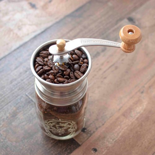 mason jar lifestyle engraved regular mouth manual adjustable ceramic burr coffee spice grinder 16oz pint staged detail 10f5faff b20f 4762 b19c c3a469594879