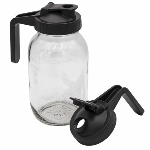 mason jar lifestyle pour store handle pitcher lid black regular mouth 32oz quart