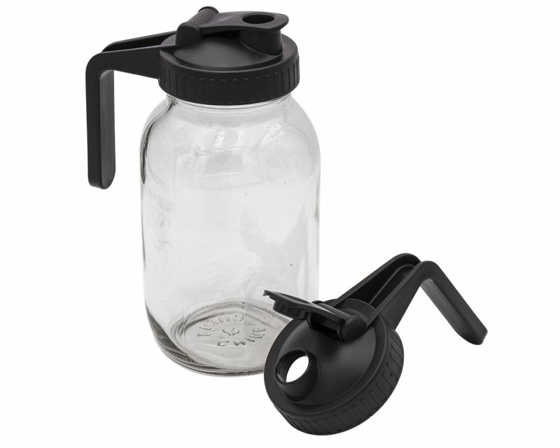 mason jar lifestyle pour store handle pitcher lid black regular mouth 32oz quart