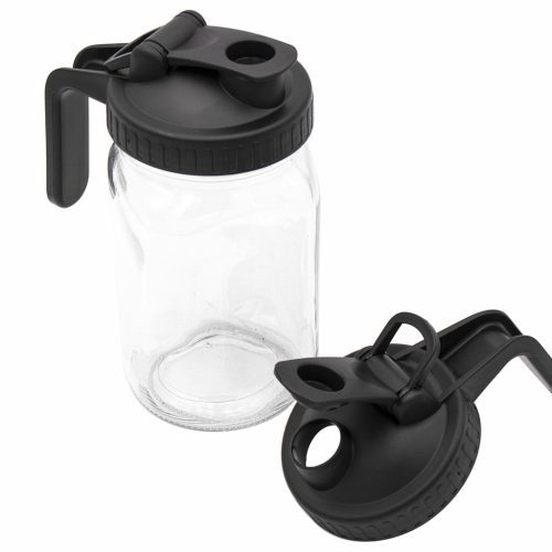 mason jar lifestyle pour store handle pitcher lid black wide mouth 32oz quart