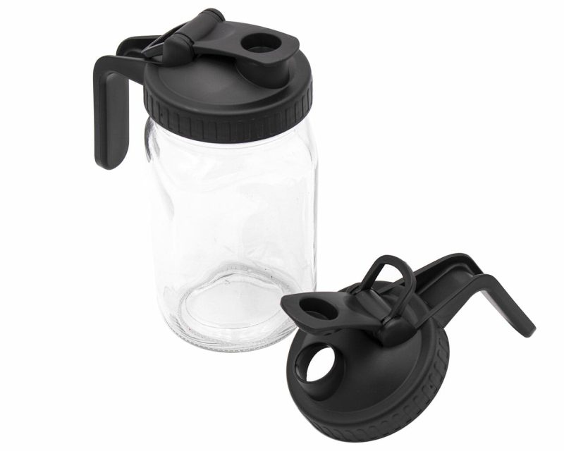 mason jar lifestyle pour store handle pitcher lid black wide mouth 32oz quart