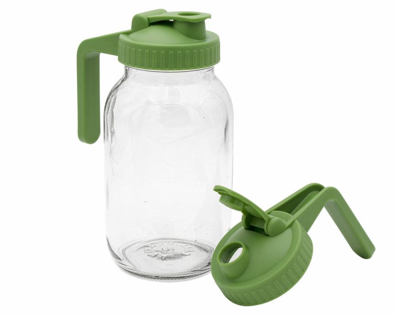 mason jar lifestyle pour store handle pitcher lid green regular mouth 32oz quart side