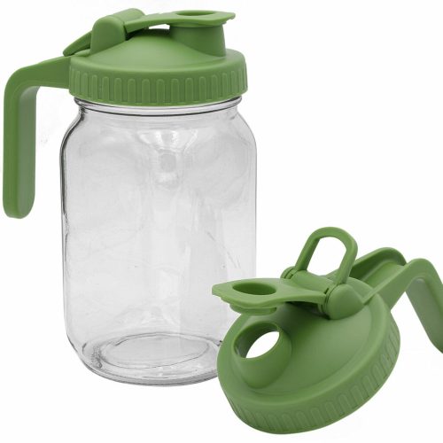 mason jar lifestyle pour store handle pitcher lid green wide mouth 32oz quart side