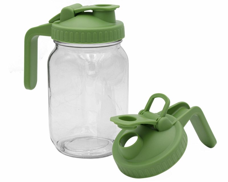 mason jar lifestyle pour store handle pitcher lid green wide mouth 32oz quart side