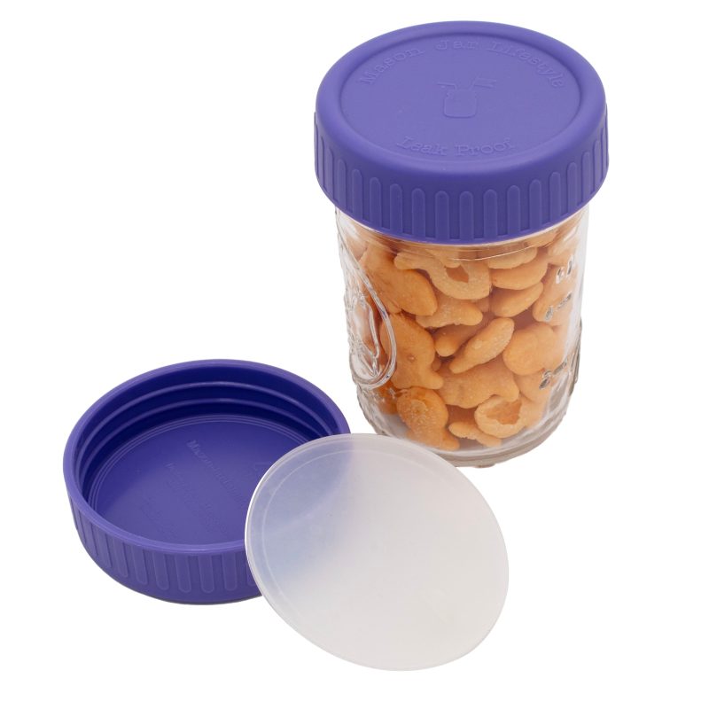 mason jar lifestyle regular mouth leak proof plastic storage lids silicone liner v2 4oz snacks ultra violet