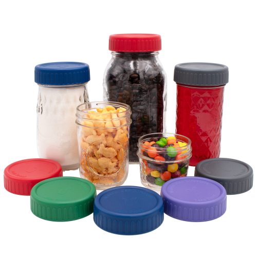 mason jar lifestyle regular mouth plastic storage lids silicone liner v2 4oz 8oz 12oz 16oz 32oz cherry red ultra violet deep blue leaf green charcoal gray top