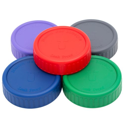 mason jar lifestyle regular mouth plastic storage lids silicone liner v2 cherry red ultra violet deep blue leaf green charcoal gray