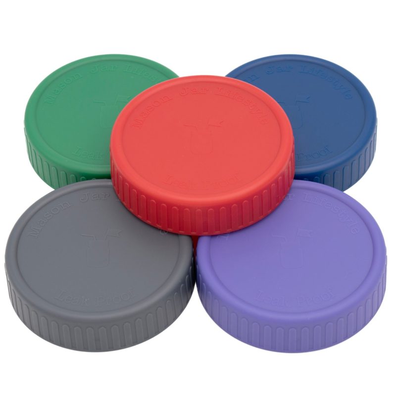 mason jar lifestyle wide mouth plastic storage lids silicone liner v2 cherry red ultra violet deep blue leaf green charcoal gray