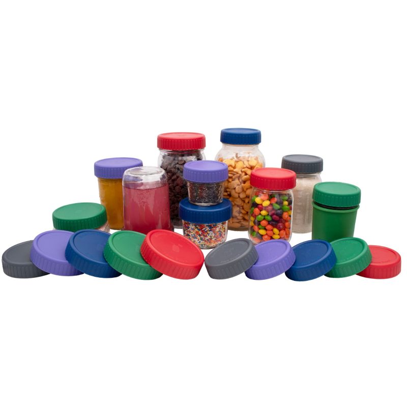 mason jar lifestyle wide regular mouth plastic storage lids silicone liner v2 4oz 8oz 12oz 16oz 32oz cherry red ultra violet deep blue leaf green charcoal gray top