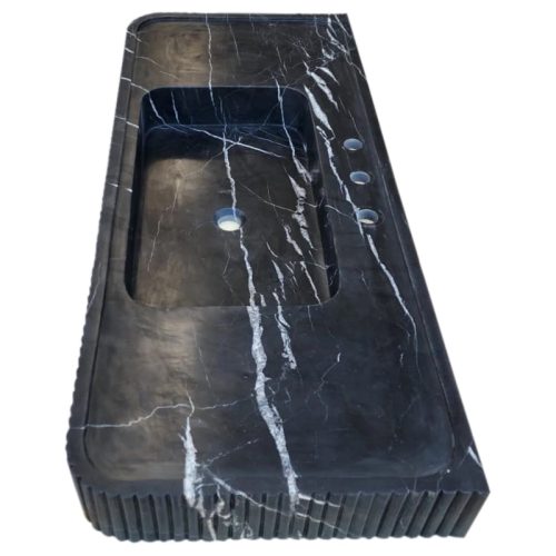 nero marquina marble wall mount sink W20xL48xH5 honed fluted side view