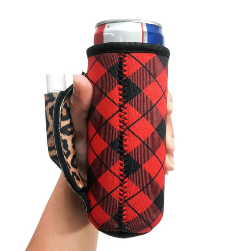 red plaid w leopard 12oz slim can handlerdrink handlers 392709