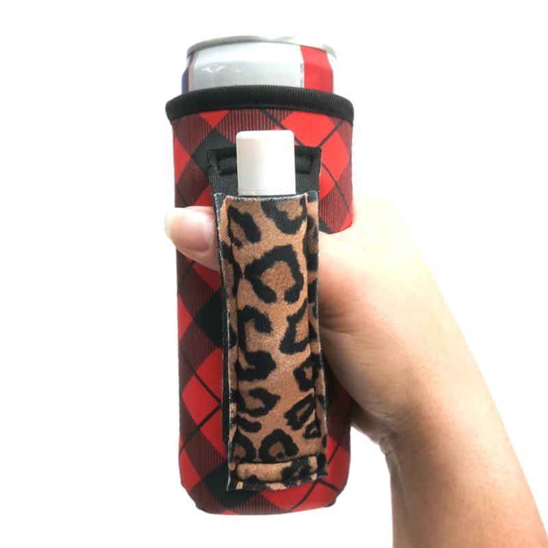 red plaid w leopard 12oz slim can handlerdrink handlers 422846