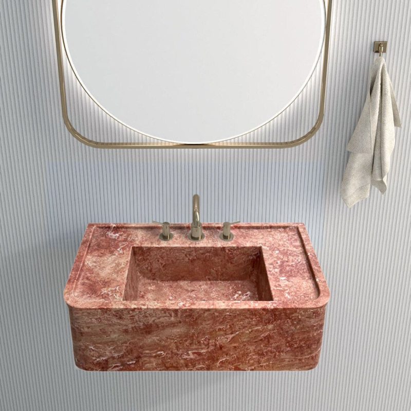 red travertine 2bathroom sink W16xL30 H8 honed filled roomscene