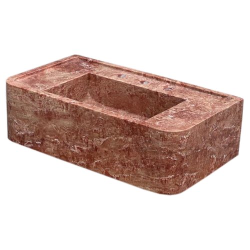 red travertine bathroom sink W16xL30 H8 honed filled angle view2