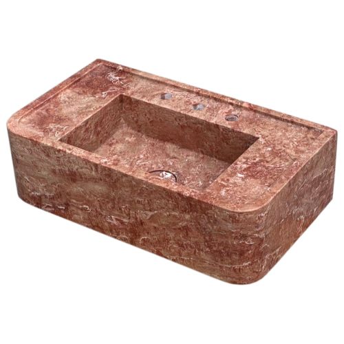 red travertine bathroom sink W16xL30 H8 honed filled angle view3