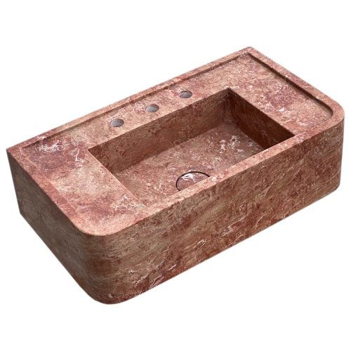 red travertine bathroom sink W16xL30 H8 honed filled angle view4