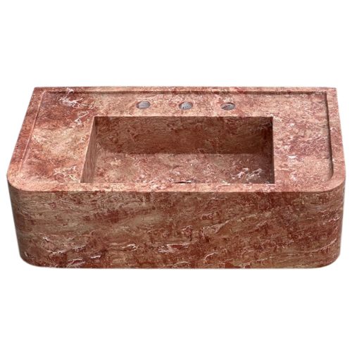 red travertine bathroom sink W16xL30 H8 honed filled front view