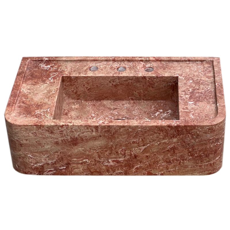 red travertine bathroom sink W16xL30 H8 honed filled front view