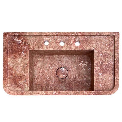 red travertine bathroom sink W16xL30 H8 honed filled top view