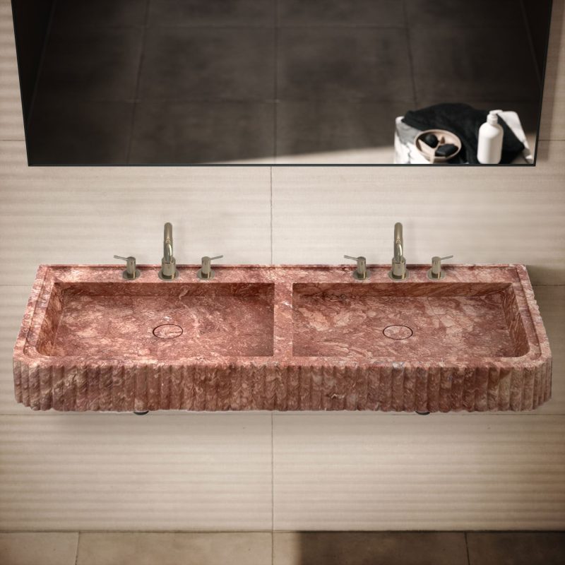 red travertine double sink 120x50x15 roomscene