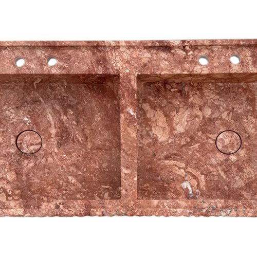 red travertine double vanity bathroom sink W20xL48 H6 honed fluted front edges top view