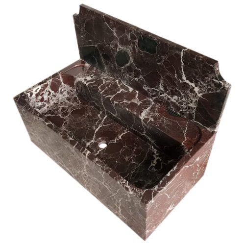 rosso levanto marble sink wall mount W16 L30 H12 polished angle view2