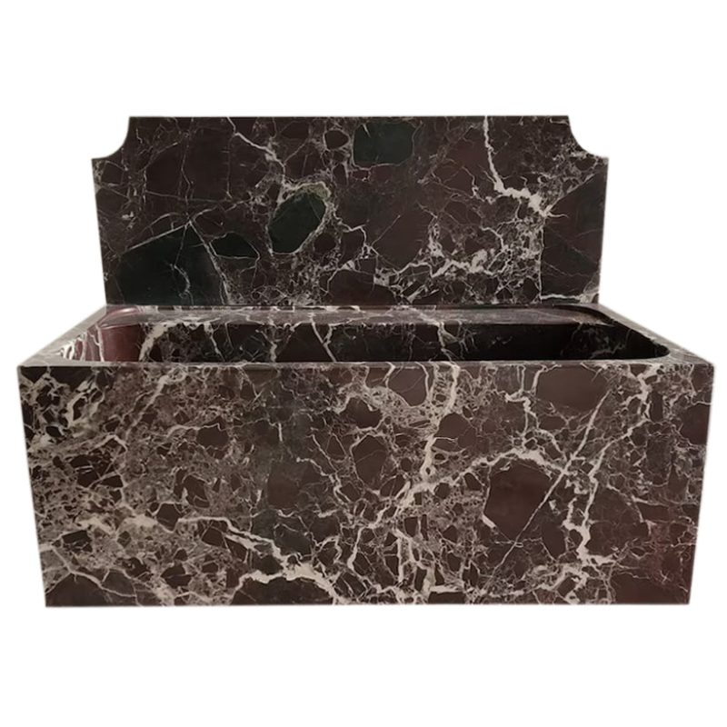 rosso levanto marble sink wall mount W16 L30 H12 polished front view