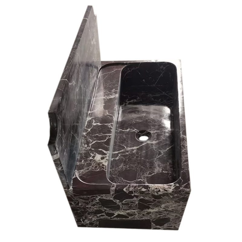 rosso levanto marble sink wall mount W16 L30 H12 polished side view