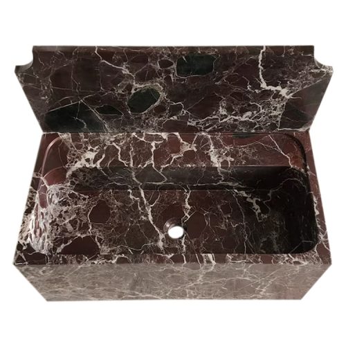 rosso levanto marble sink wall mount W16 L30 H12 polished top angle view