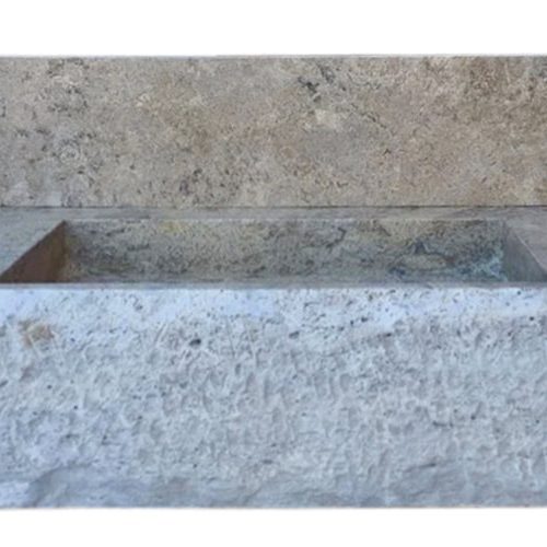 silver travertine wall mount sink W20xL48xH8 honed with 8 backsplash front view2