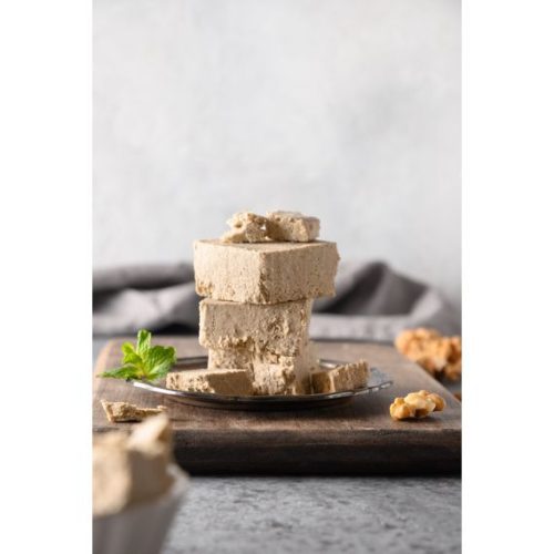 tasty eastern dessert walnut halva grey background