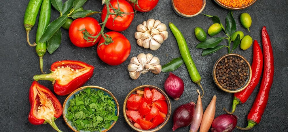 top view vegetables colorful spices vegetables lentil