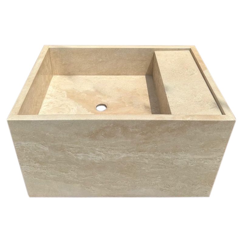 troia light travertine wall mount sink W17xL24xH14 honed filled front view