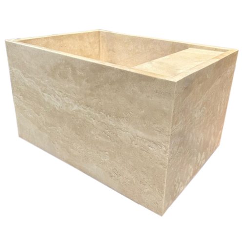 troia light travertine wall mount sink W17xL24xH14 honed filled profile view