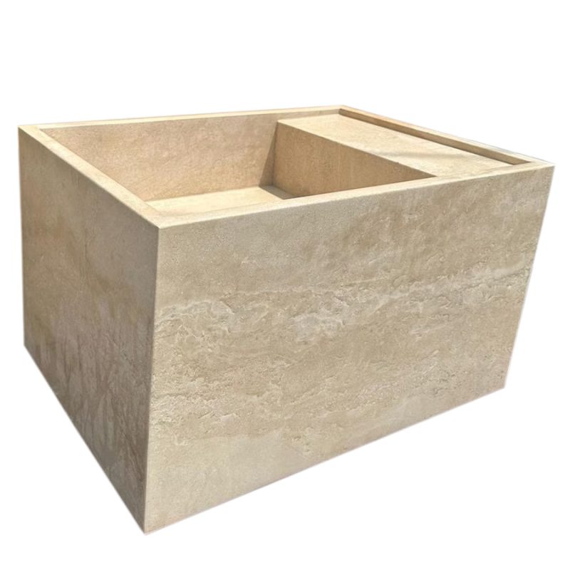 troia light travertine wall mount sink W17xL24xH14 honed filled profile view2