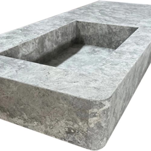 tundra gray marble wall mount sink countertop W20xL48xH5 honed profile view