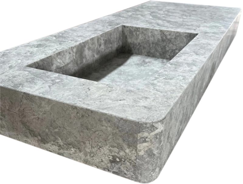 tundra gray marble wall mount sink countertop W20xL48xH5 honed profile view