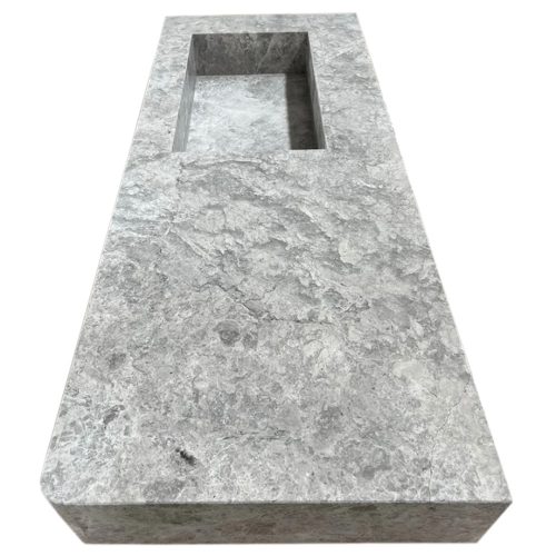 tundra gray marble wall mount sink countertop W20xL48xH5 honed side view2